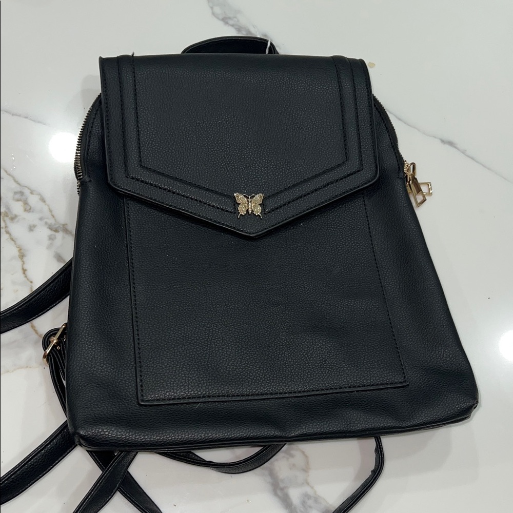 Elegant Black Backpack with Butterfly Accent